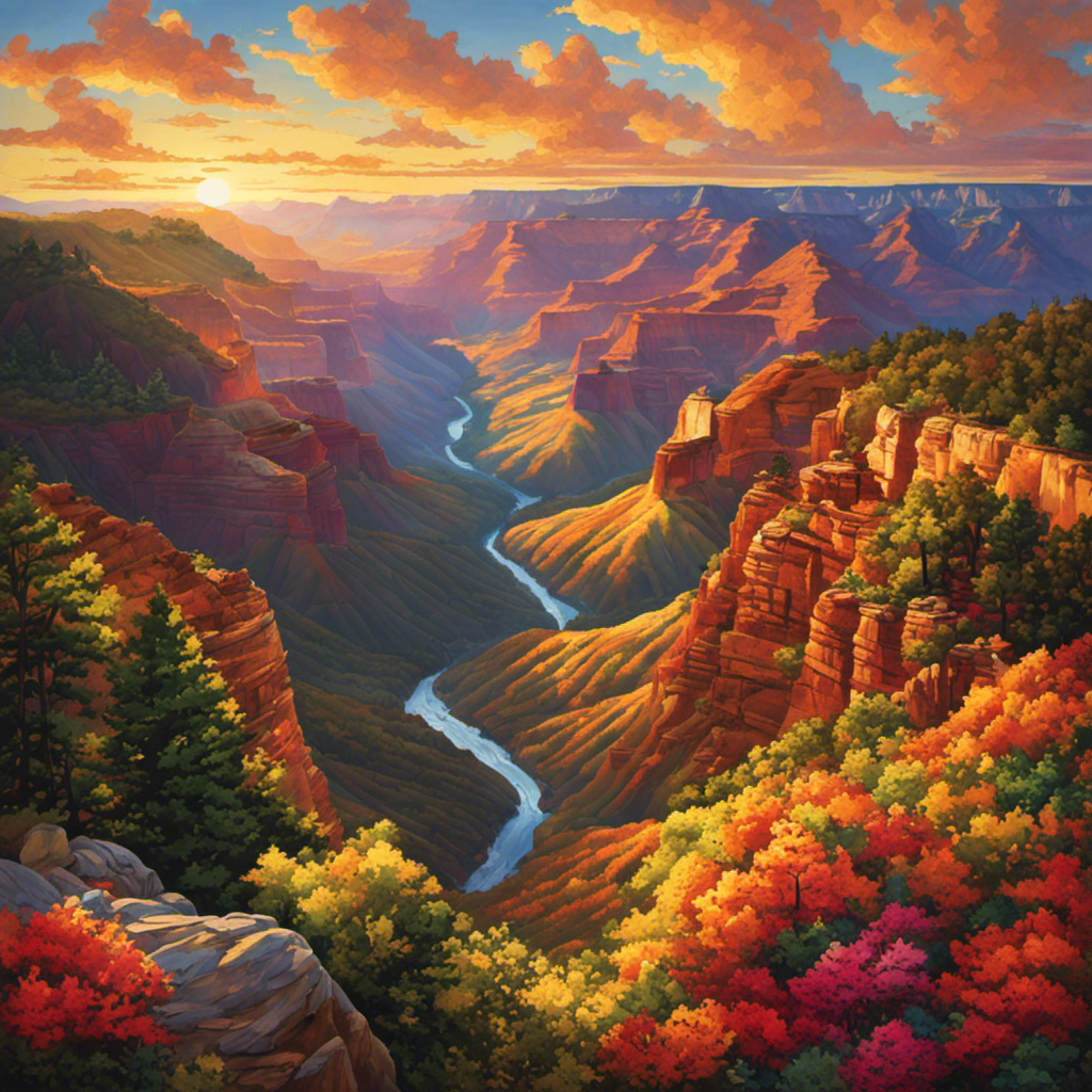 An image showcasing the vibrant tapestry of the United States, with the iconic golden hues of the Grand Canyon, the lush greenery of the Great Smoky Mountains, and the dramatic coastline of Big Sur, all harmoniously blending to celebrate the diverse regions of America
