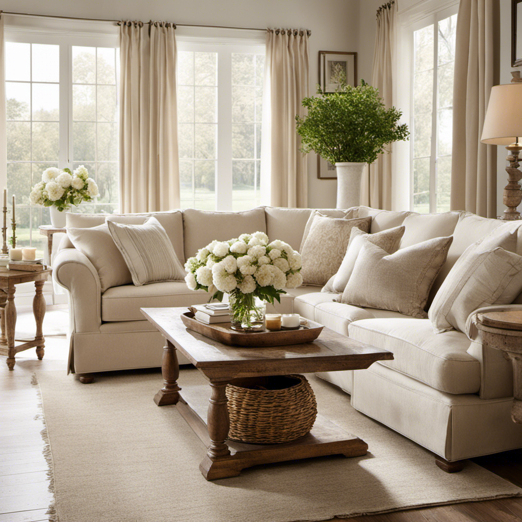 An image showcasing a cozy living room with a neutral color palette