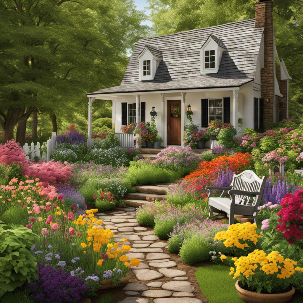 An image showcasing a lush, vibrant farmhouse garden