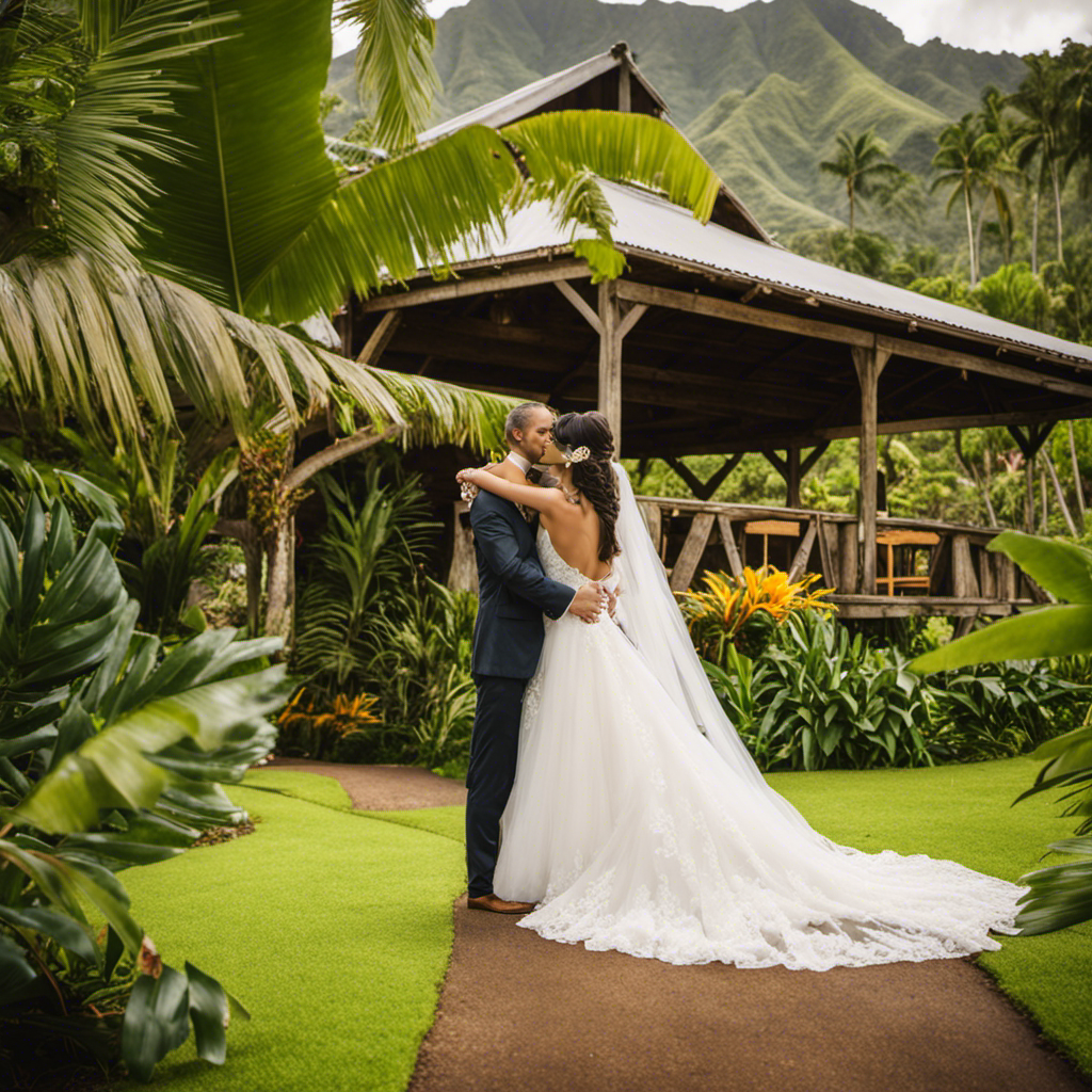An image showcasing the splendor of Hawaiian heritage with a picturesque historical farmhouse wedding venue