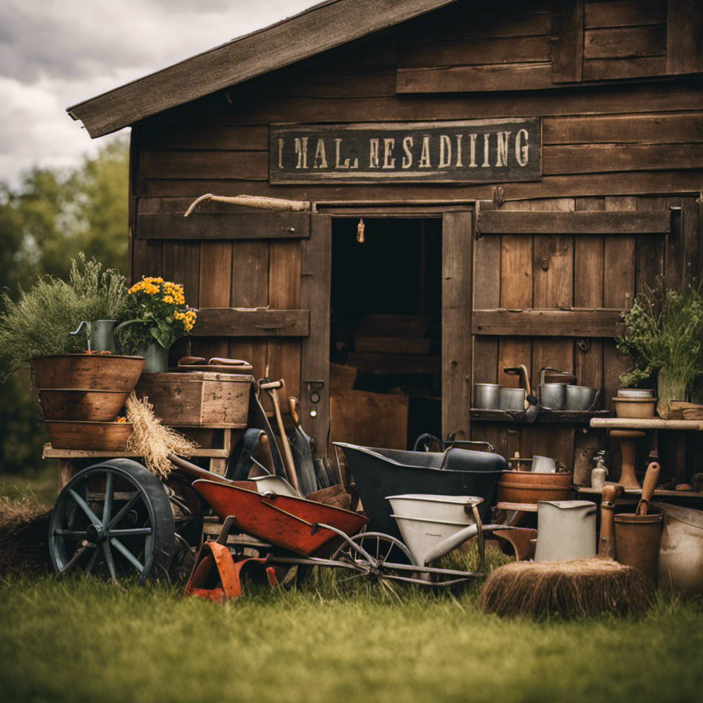 An image capturing a rustic farmhouse backdrop, showcasing a well-stocked toolshed
