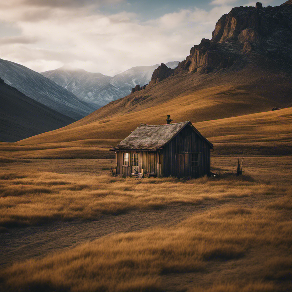 An image depicting a solitary homesteader amidst a vast and rugged landscape, relying solely on their skill set