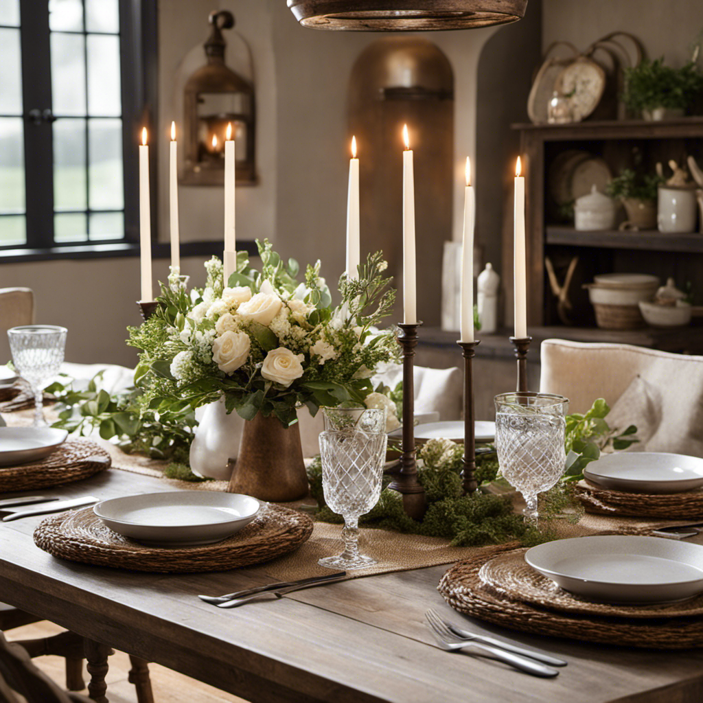 the essence of rustic elegance with an image showcasing a beautifully set farmhouse dining table