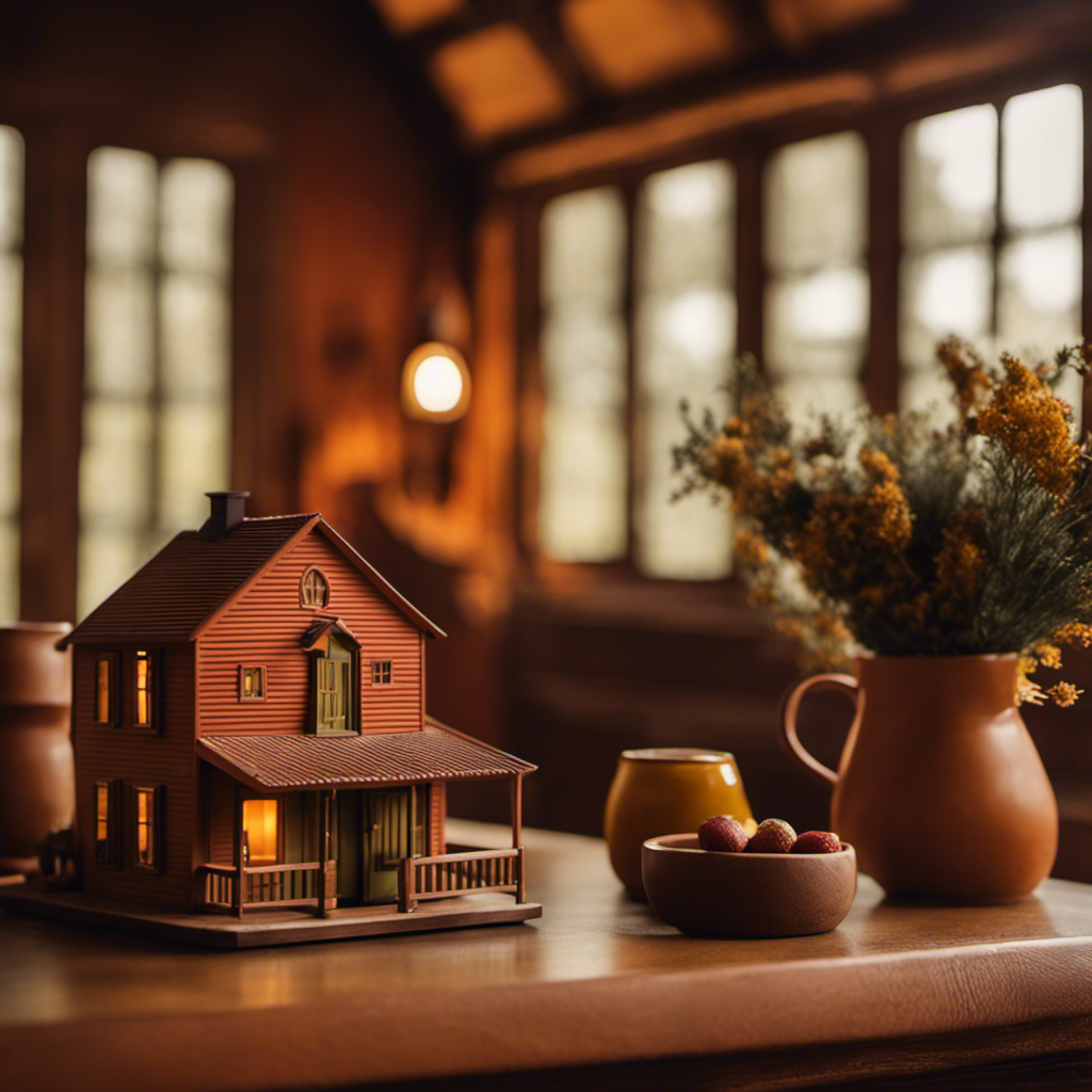 An image featuring a charming farmhouse model adorned with a warm palette of earthy hues