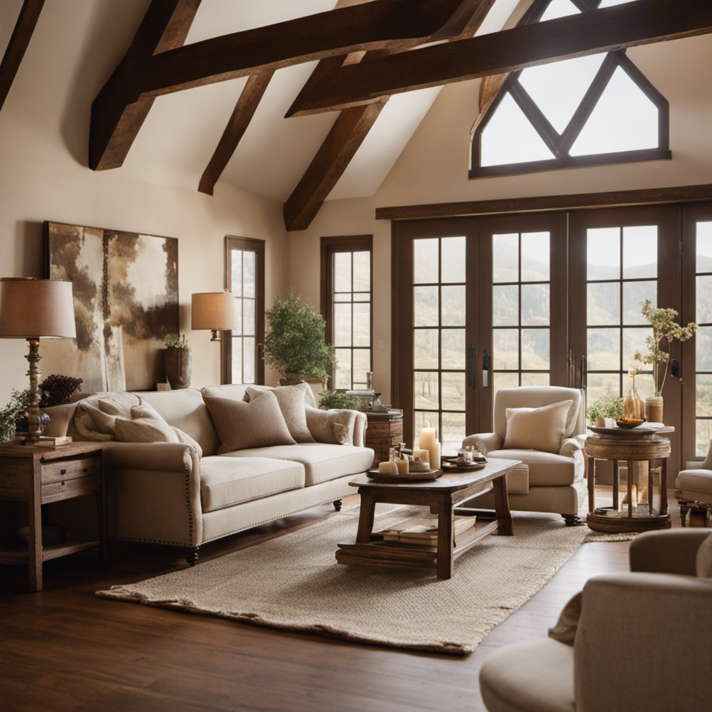 An image capturing the essence of a sophisticated farmhouse: a palette of earthy neutral hues