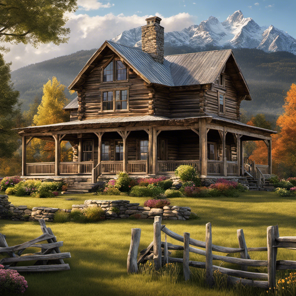 An image showcasing the rustic charm of a historical farmhouse nestled amidst the majestic Mountain States