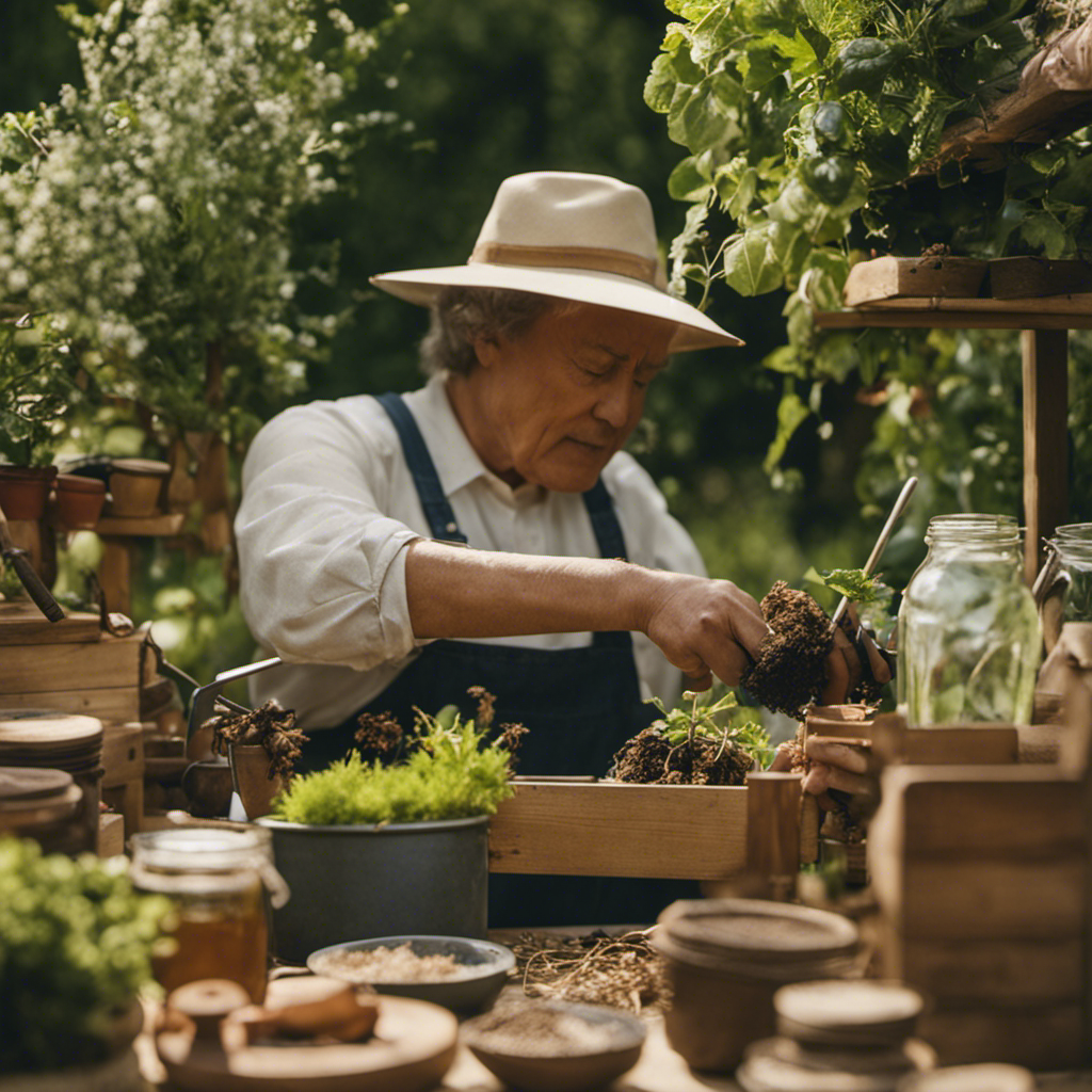 An image showcasing a diverse range of hands-on self-sufficiency skills, like gardening, woodworking, preserving food, sewing, and beekeeping, emphasizing the importance of mastering these nine essential skills