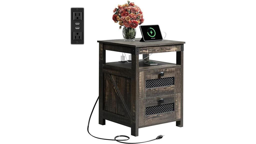 farmhouse nightstand with charger