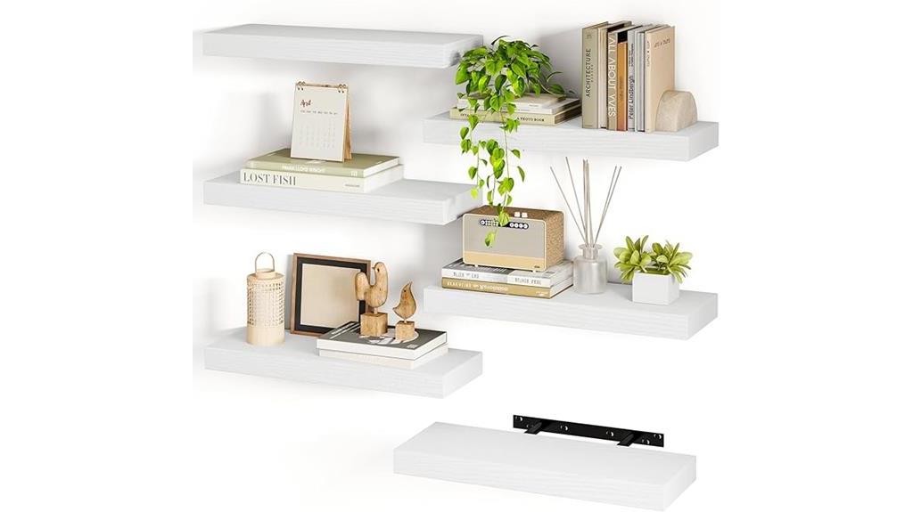 white floating shelves set