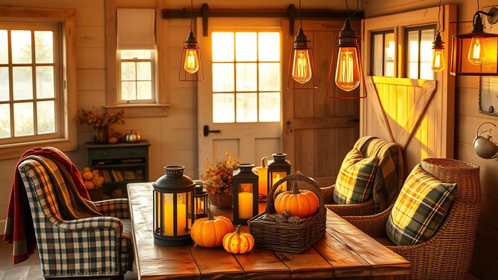 cozy rustic lighting accents