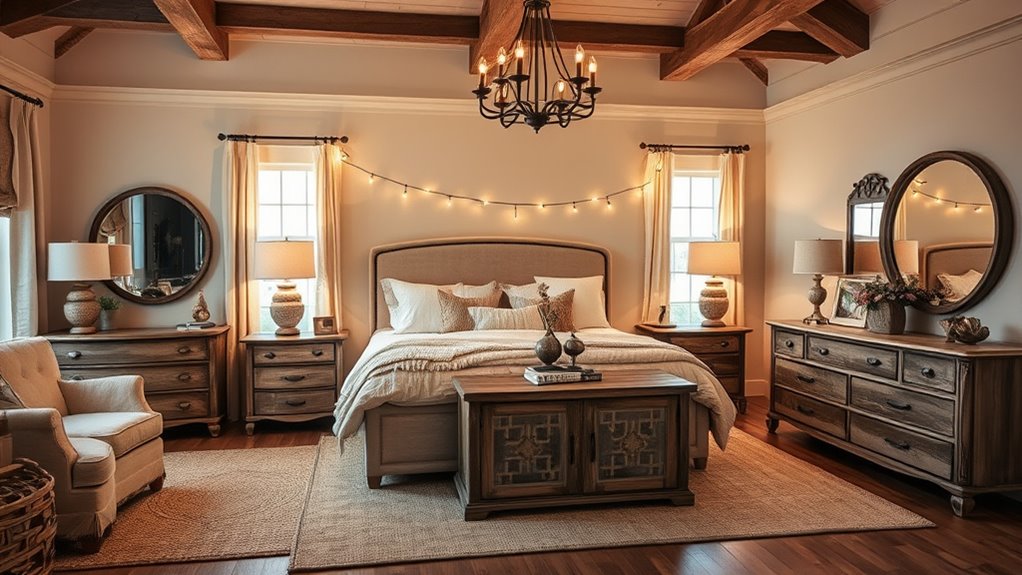 layered lighting and rustic accessories
