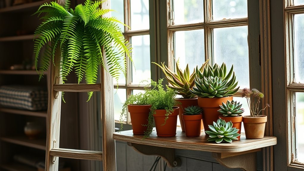 upcycled ladder plant display