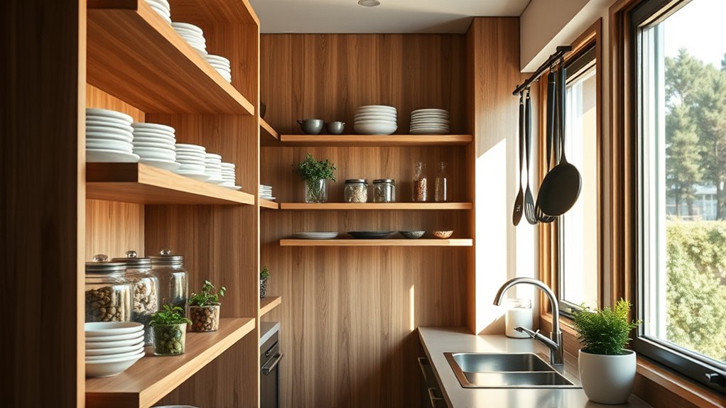 open shelves or cupboards