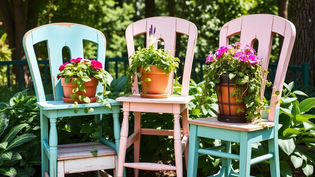 repurposed chair plant holders