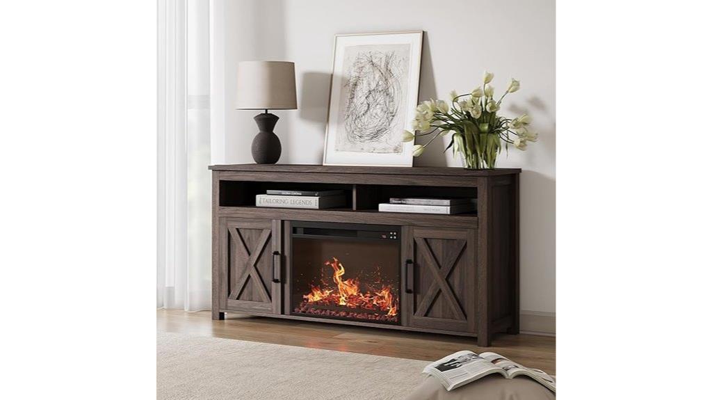barn door fireplace tv stand