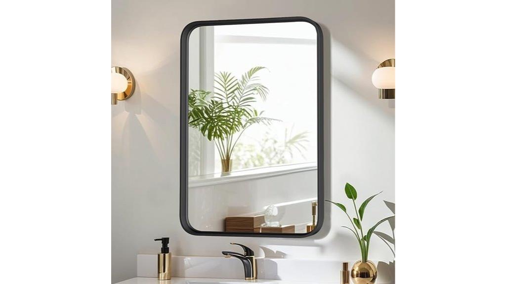 black rounded rectangular mirror