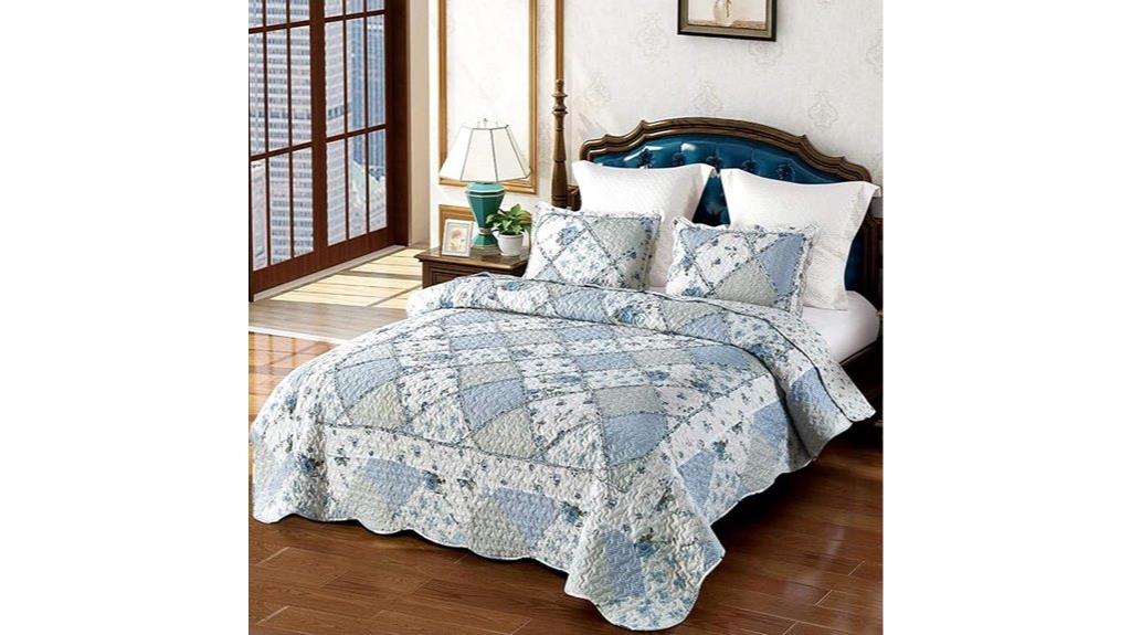 blue floral patchwork quilt