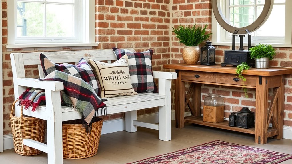 charming rustic entry benches