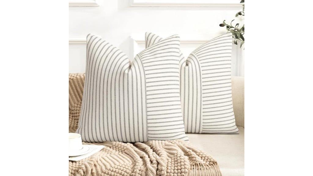 gray and beige striped farmhouse pillows