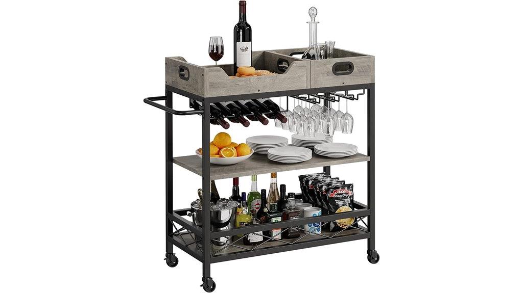 grey 3 tier bar cart