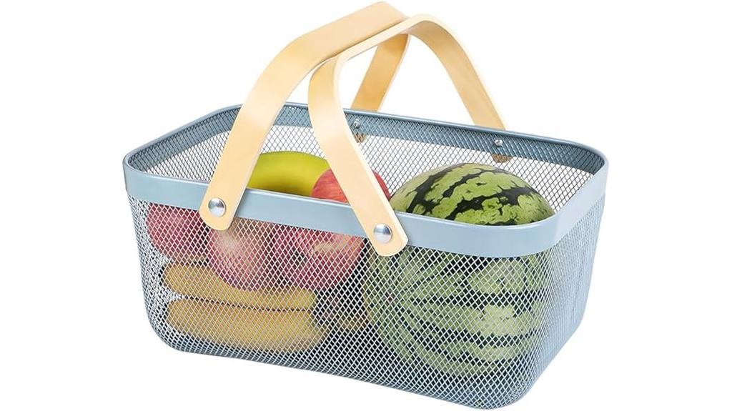 mesh harvest basket with bamboo