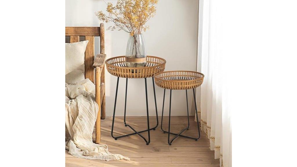 oak rattan metal side tables