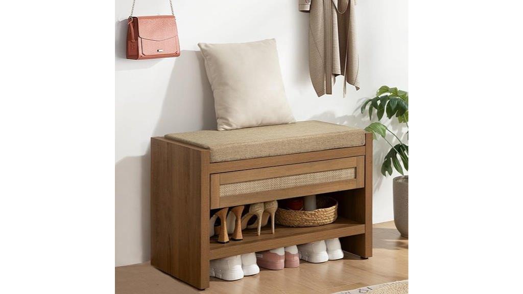 rattan shoe storage bench