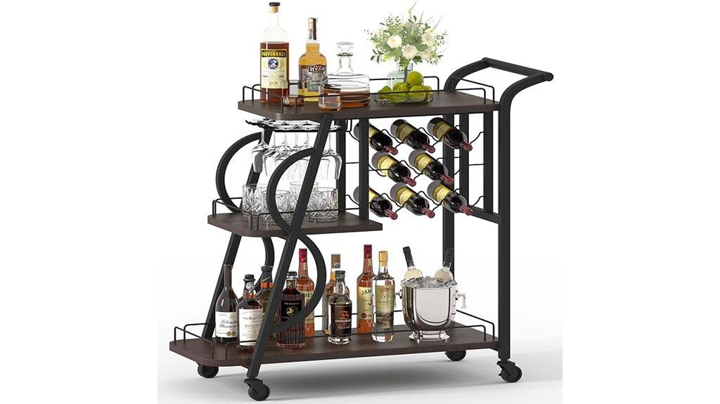 rustic 3 tier bar cart