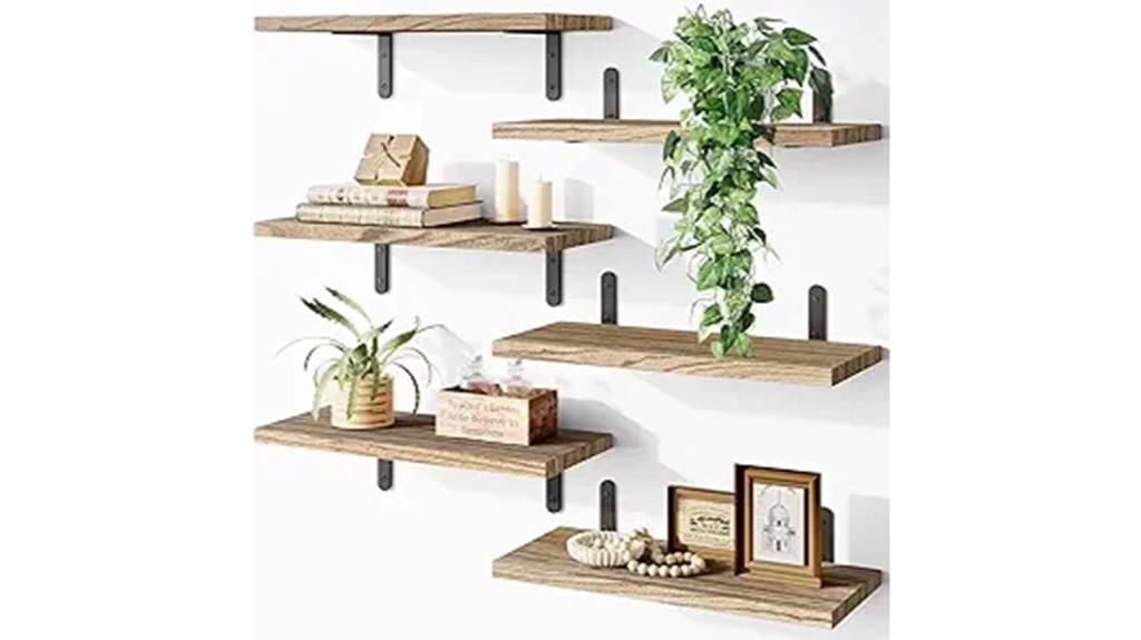 rustic brown floating shelves