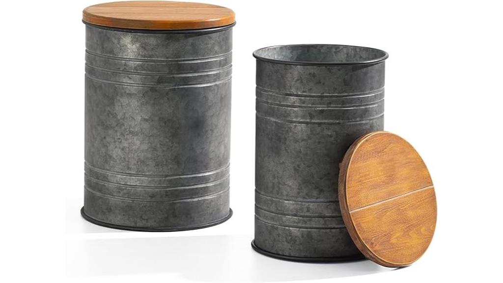 rustic metal barrel ottomans