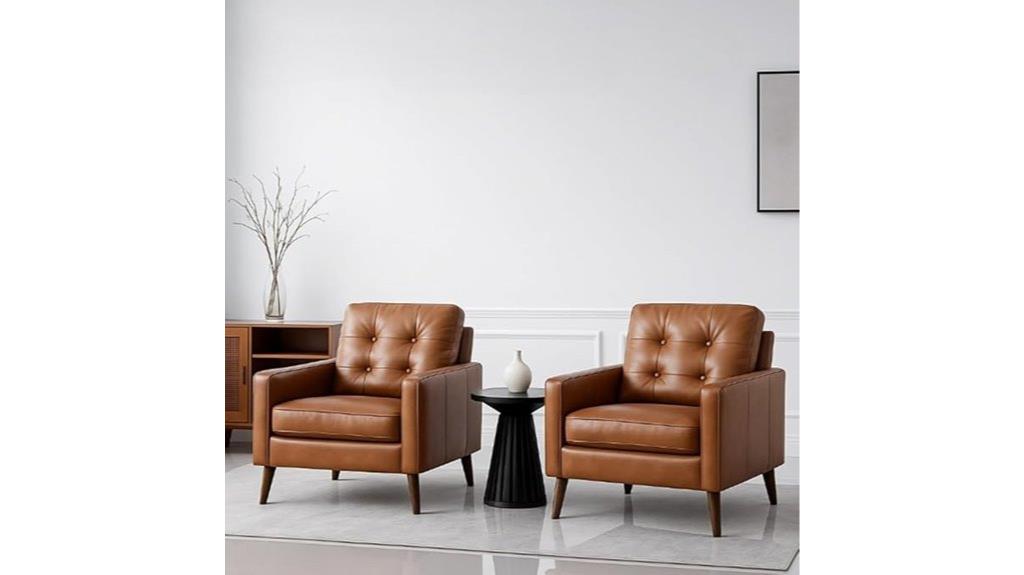 set of faux leather tufted chairs