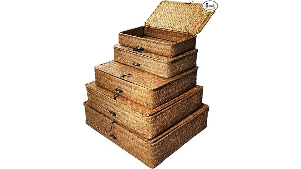 set of five seagrass baskets