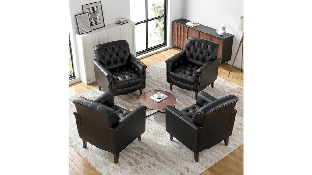 set of four faux leather chairs