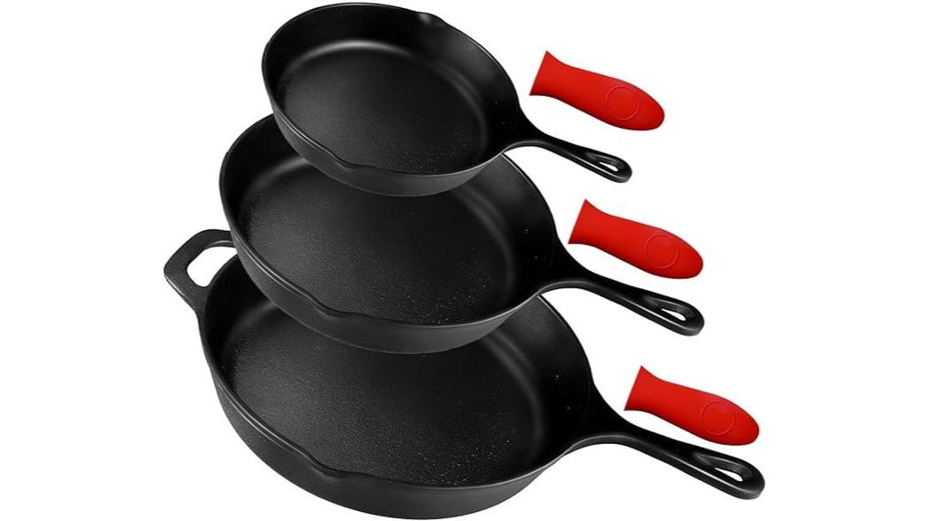 set of three pre seasoned skillets