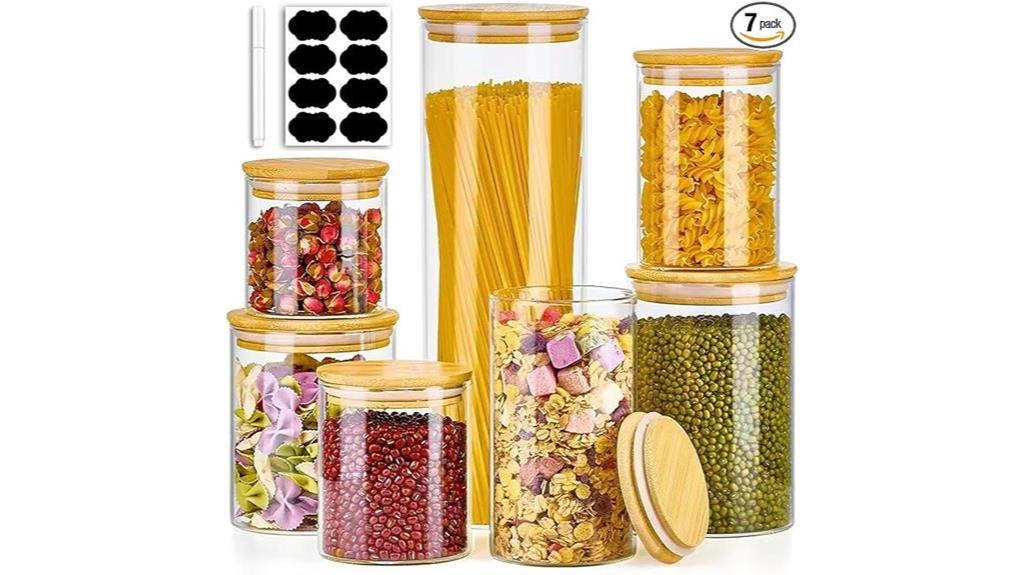 seven thick glass jars