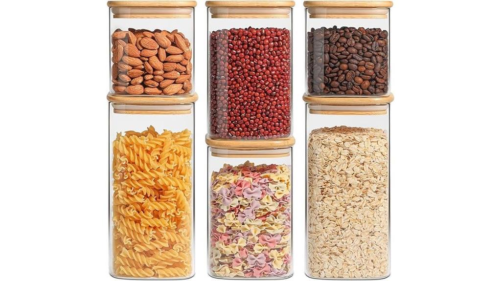 six airtight glass canisters