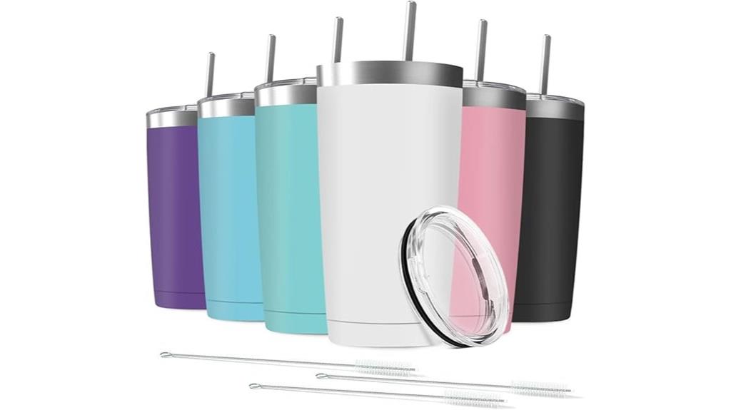 six stainless steel tumblers