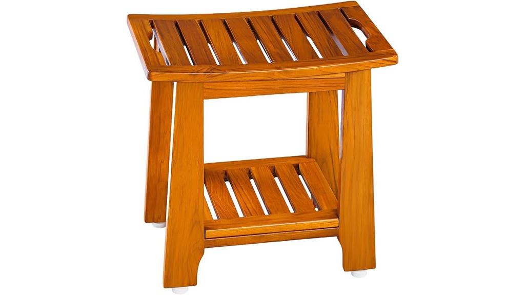 teak shower bench with shelf