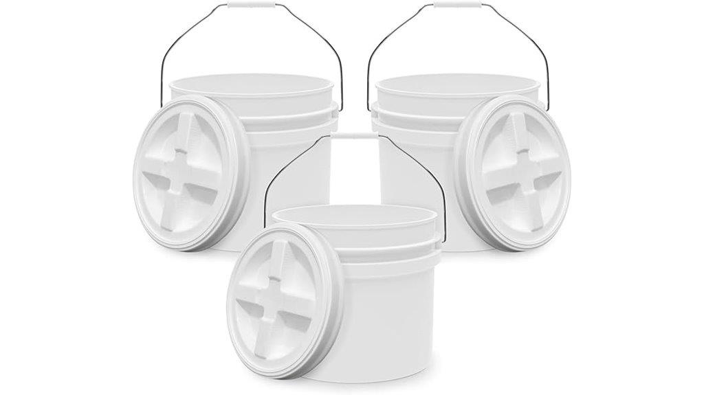 three 3 5 gallon white buckets