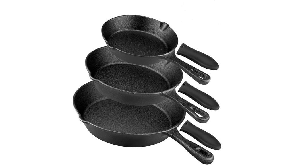 three piece cast iron skillet set