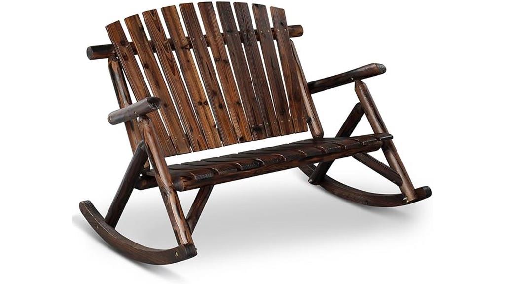 two person wooden rocking chair