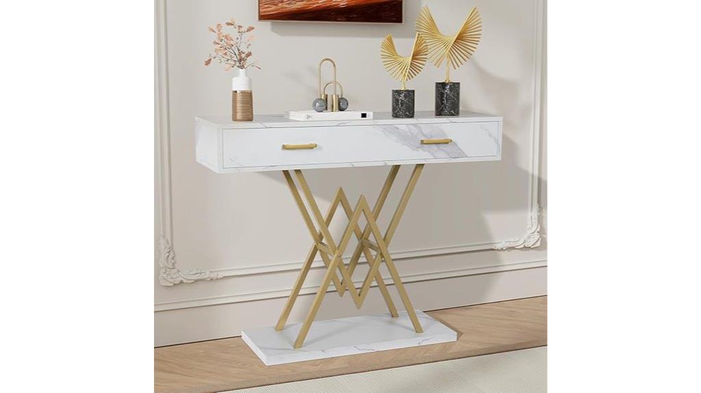white gold entryway table