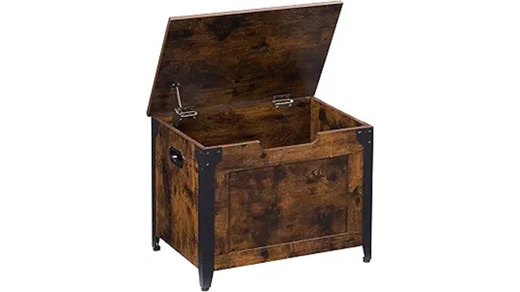 wooden chest with safety hinge