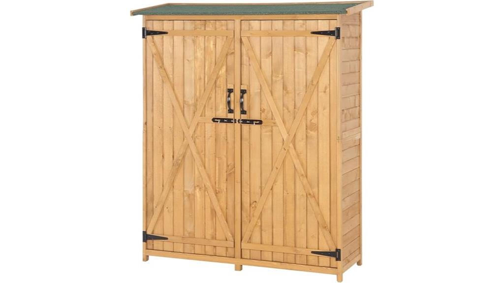 wooden shed with safety latches
