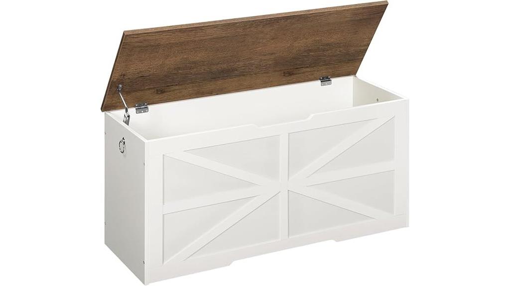 wooden storage chest with safety hinge