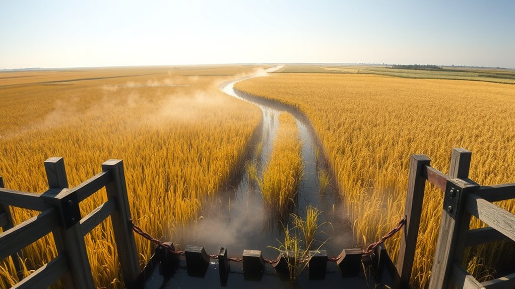 rice fields with tidal gates