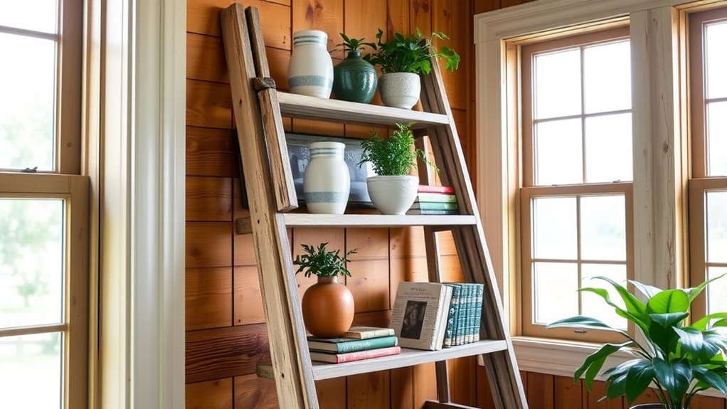 rustic ladder shelf display