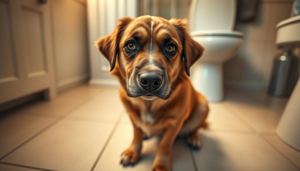 bathroom break dog eye contact