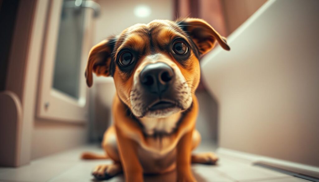 dog bathroom eye contact