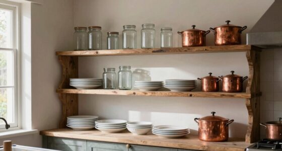 organized farmhouse open shelving